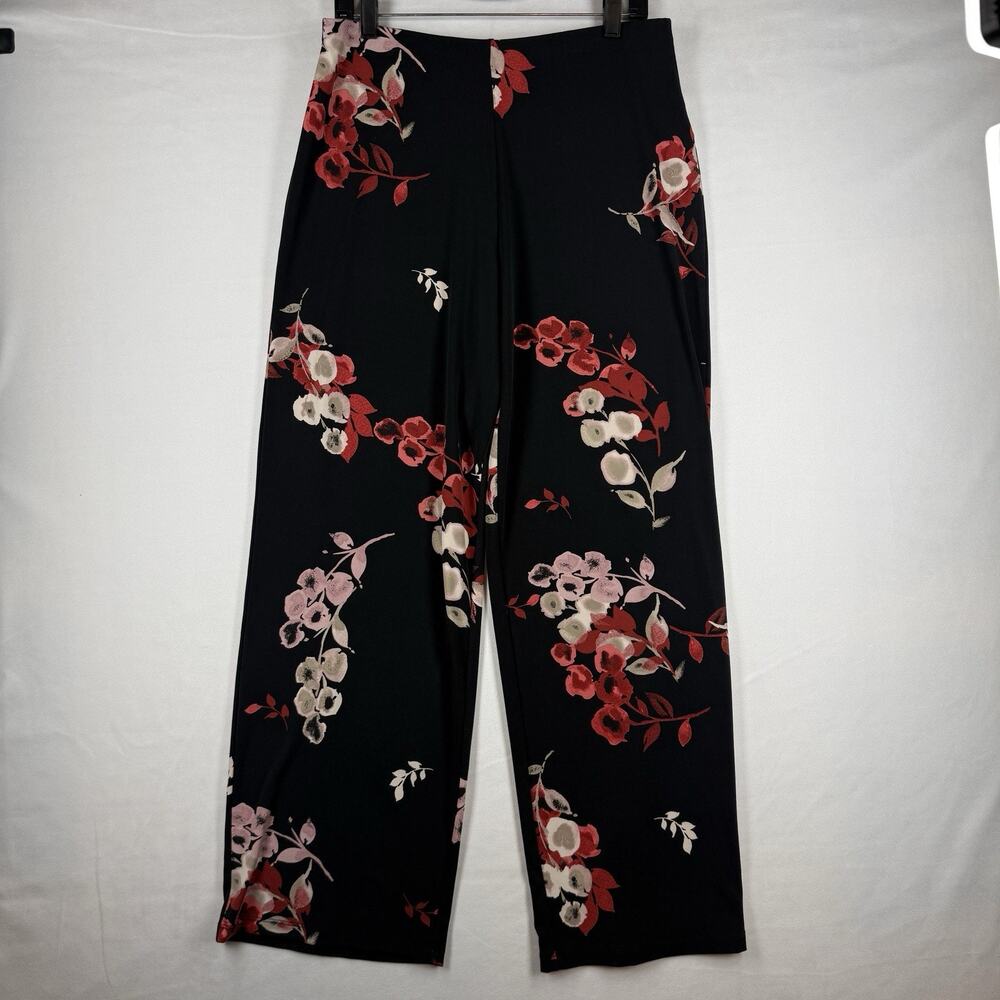 Alfani Women's M Black Floral Wide Leg Pants Stretch Pull On Dress Casual